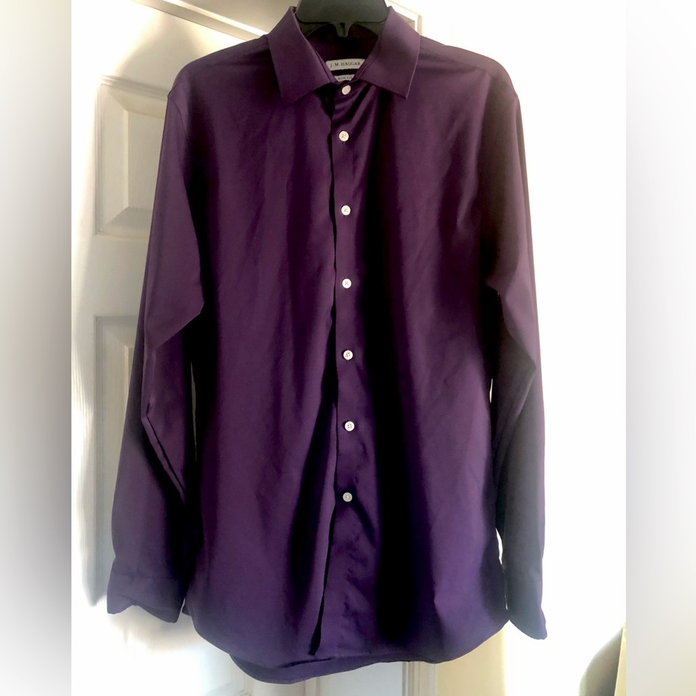 Haggar Men’s Slim-Fit Solid Dark Purple Button Down